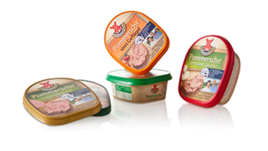 Spreadable sausage packaging with IML