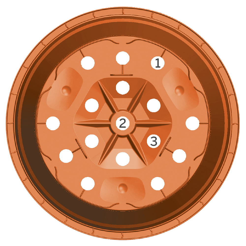 Multilochboden mit hohen Aufstellfüßen XV