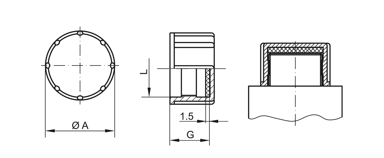 Drawing screw cap with sealing washer Drawing screw cap with sealing washer
